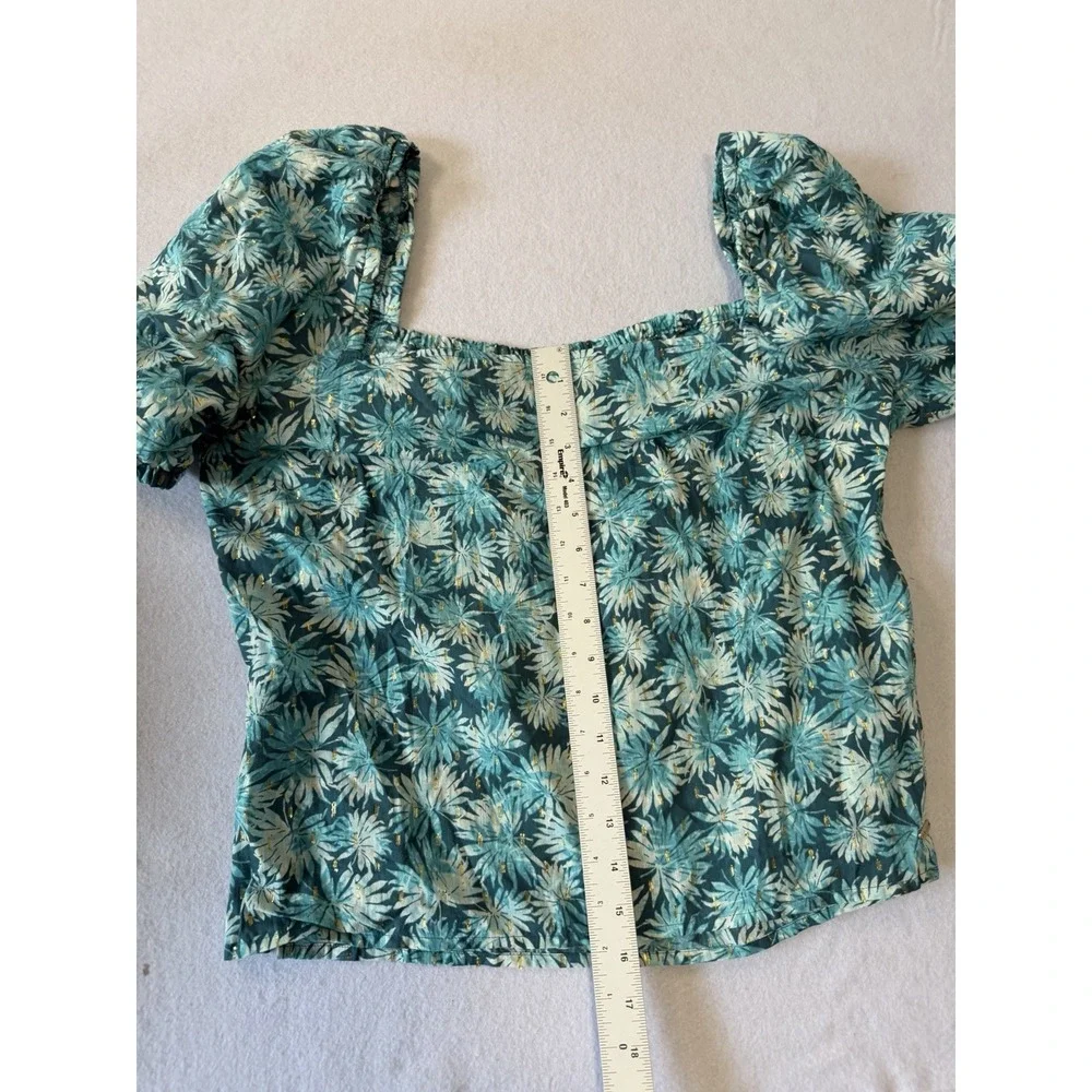 Michael Kors Women's Short Sleeve Nassau Teal Puff Sleeve Blouse Size XL NWT